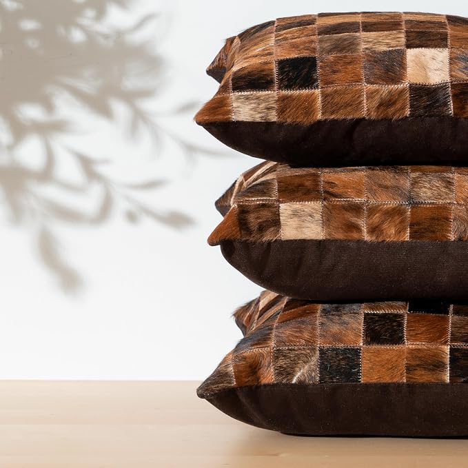ecowhides 100% Genuine Brazilian Cowhide Pillow Cover – Luxury Leather Decorative Cushion for Rustic & Western Home Décor