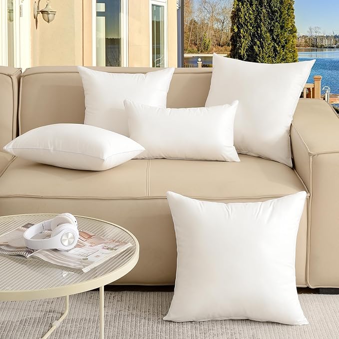 Oubonun 20x20 Outdoor Pillow Inserts (Pack of 2) - Square Waterproof Throw Pillow - Decorative Throw Pillows Insert for Couch Sofa Bed Patio Furniture - White Pillows