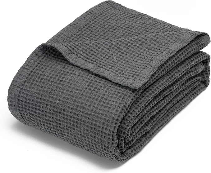King Size Waffle Blanket - 100% Organic Cotton, GOTS Certified, Premium, Lightweight, Breathable & All Natural Organic Cotton King Size Blanket - 108”x92” (Gray - King)