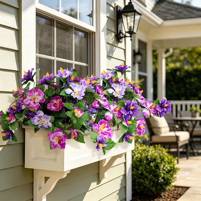 INXUGAO Artificial Flowers for Outdoors Indoors,2 Big Bunches Fake Hibiscus with Realistic UV Resistant Silk Flower Fabric Leaves,Faux Plants Outside for Patio Garden Yard Poch Decor (Purple,Fuchsia)