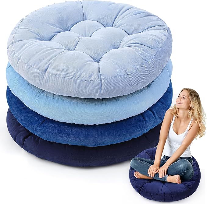 Jerify 4 Pcs Floor Pillow Cushions Large Round Square Large Meditation Floor Pillow for Classroom Adult Meditation Picnic Party Seating Learning Daycare School (Round,Dirty Blue)