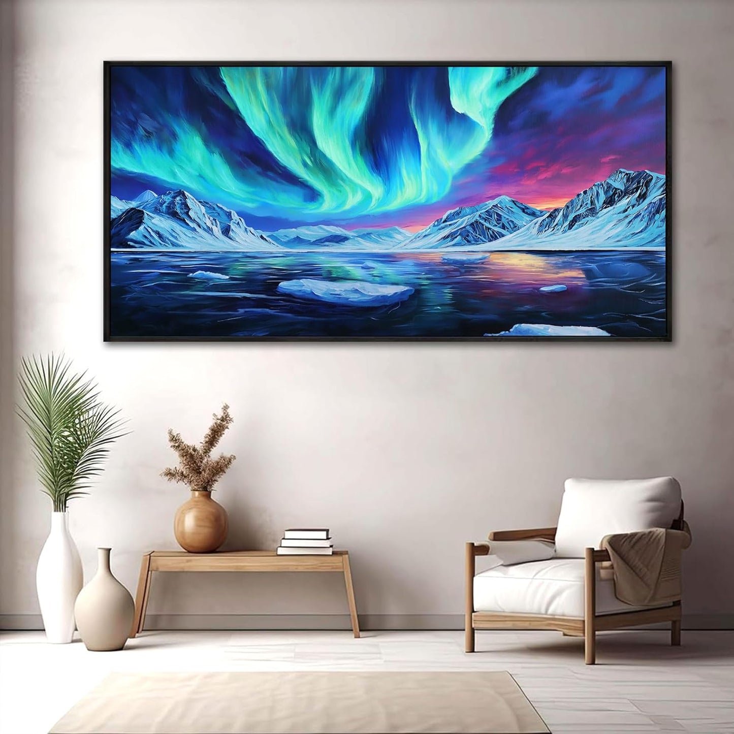 yiijeah Large Canvas Wall Art - Living Room Wall Decor Blue Aurora Scenery Paintings Framed Wall Pictures Artowrk for Walls Bedroom Nature Waterfall Landscape for Office Home Decor