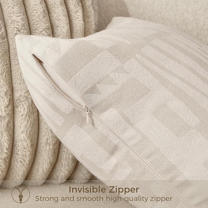 Lumbar Pillow Cushion Cover 20x12 Inch, Double-Sided Geometric Pattern Pillow Covers, Modern Designer Original Pillowcase for Sofa, Bed, Rattan Chair, Bedroom, Living Room(White)