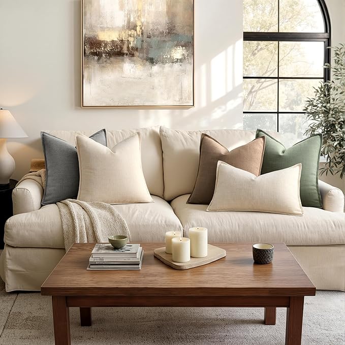 MIULEE Pack of 2 Thick Textured Couch Throw Pillow Covers, Grey Decorative Pillow Covers 20x20, Neutral Linen Cushion Cases for Sofa Bed Living Room Modern Farmhouse Home Decor, No Filling