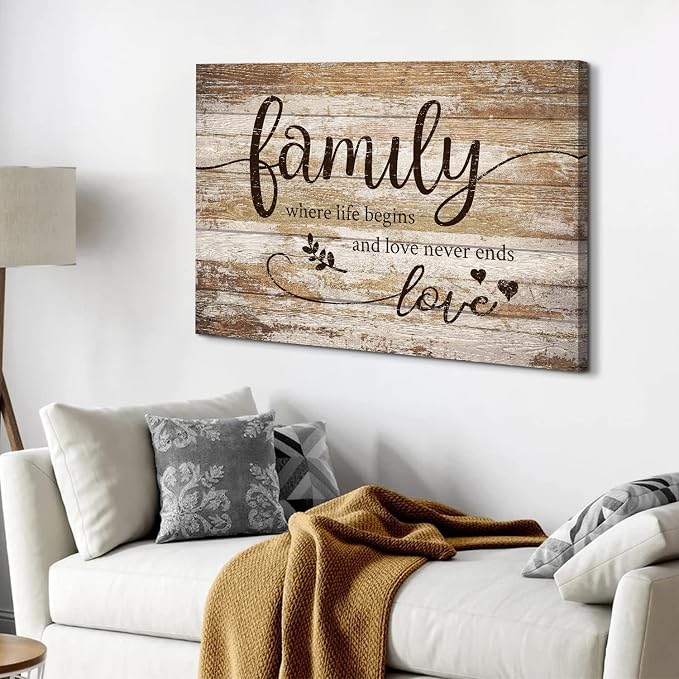 Rustic Kitchen Family Wall Art Farmhouse Brown Home Blessed Picture Vintage Inspirational Wood Grain Canvas Painting Country Motivational Quotes Poster Artwork for Bedroom Living Room Decoration 20x30