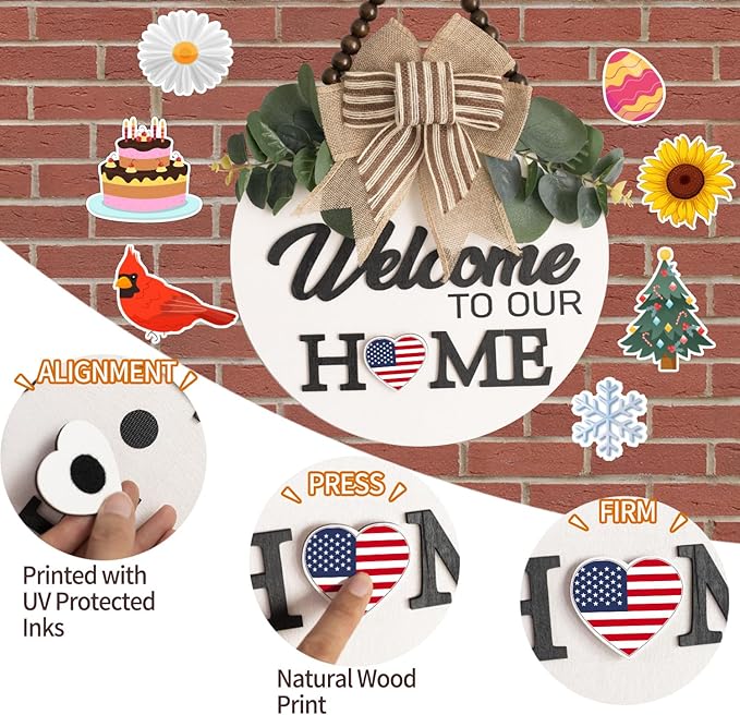 Welcome Sign for Front Door Wreath Decorations for All Seasons Front Porch Decor Hanging Gift for Farmhuose Home Outdoor Indoor (White A)