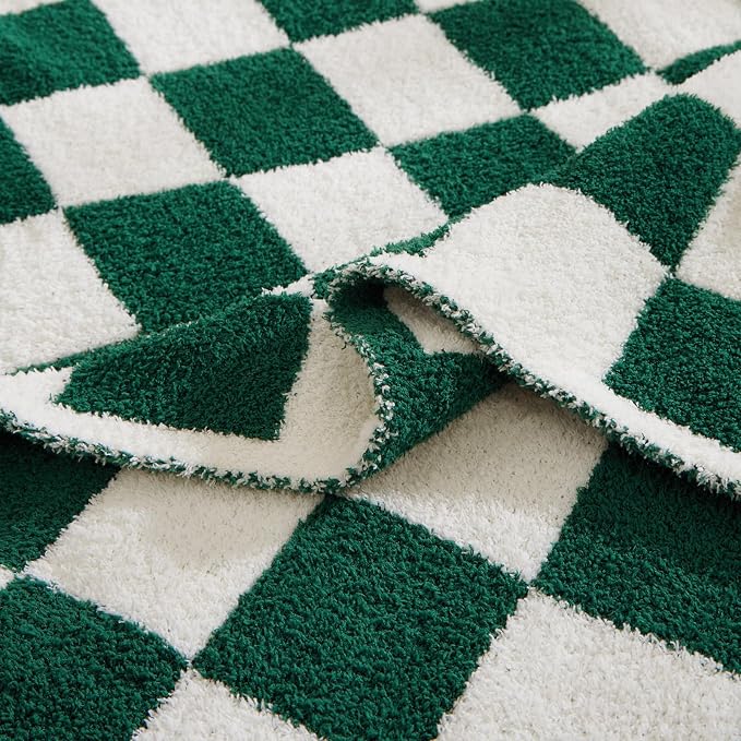 WRENSONGE Soft Twin Size Checkered Blanket for Bed-Cozy Knitted Blankets | Lightweight Fluffy Warm Decor for Women, Mom, Her & Girls, Sofa, Chair, Couch, 60x80in, Avocado Green