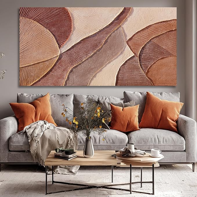 Dolidoteart Brown Beige Canvas Wall Art, Oversized Hand Painted Abstract Oil Painting for Living Room, Large Textured Horizontal Wall Decor for Bedroom Office, 29x58 Inch