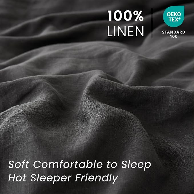 100% French Linen Pillow Shams Basic Style - Pack of 2 - Washed Solid Color Natural Flax Soft Breathable - Dark Grey, 20'' x 26''