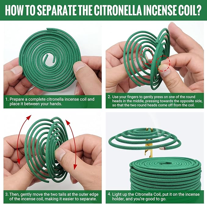 Citronella Incense coils, Made from Natural Plants, Suitable for Outdoor, Living Room, Terrace use (48 coils and Coil Holders)