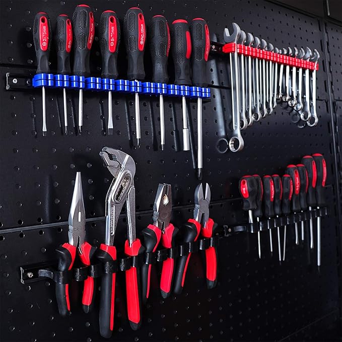 CASOMAN 6 Piece Screwdriver Organizer and Wrench Organizer, Hand Tool Holder, Plastic Rail Wrench Hanger with Clips
