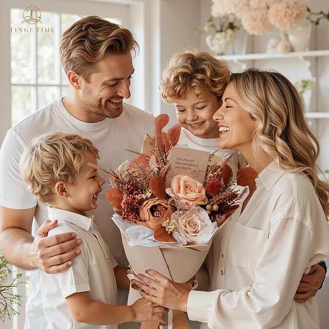 TINGE TIME Brown Preserved Flowers Bouquet, Flowers for Delivery, Eternal Roses Bouquet for Wedding, Table Centerpieces, Valentines, Mothers Day, Birthday Gifts, Anniversary