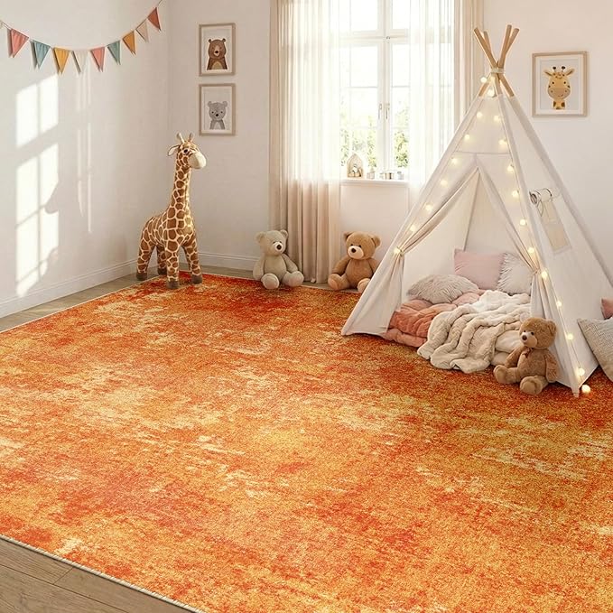 RELEANY Washable Area Rugs 5'x7' Non-Slip Modern Abstract Soft for Living Room Entryway Bedroom Nursery, Print Pattern, Orange