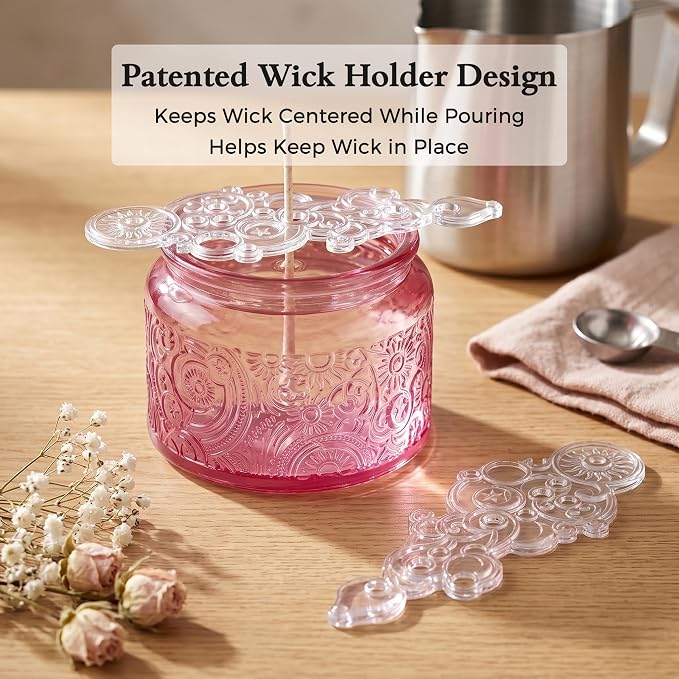 4 oz Pink Sun Moon Stars Candle Jars with Bamboo Lids, 18 Pack | Patented Embossed Design, Includes Wick Centering Devices & Warning Labels, Multiple Color Options