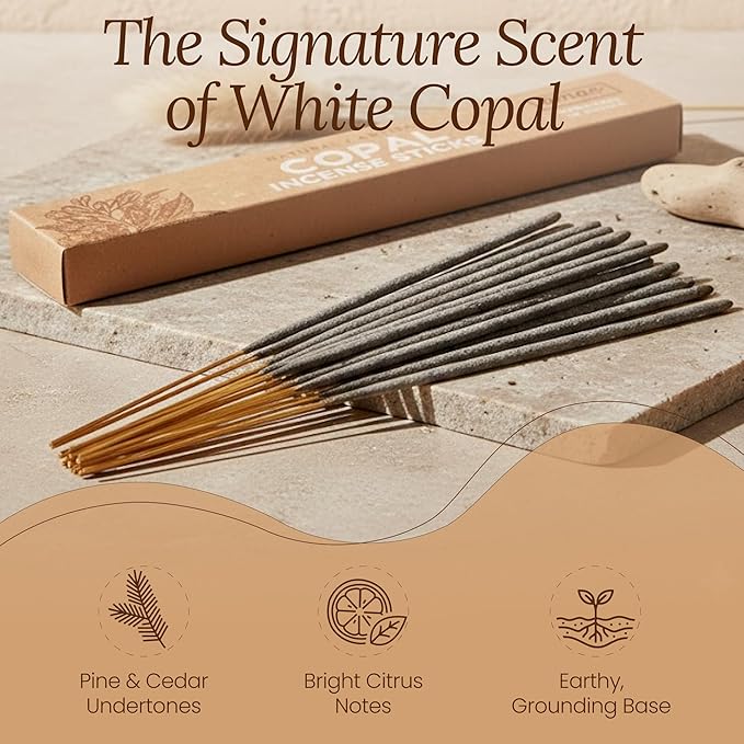 Premium White Copal Incense Sticks - 100% Pure Mayan Resin, Superior Burn Quality, Maximum Fragrance - Thick Coating, Handcrafted in Mexico for Meditation, Yoga, Spiritual Practice - 120 Sticks