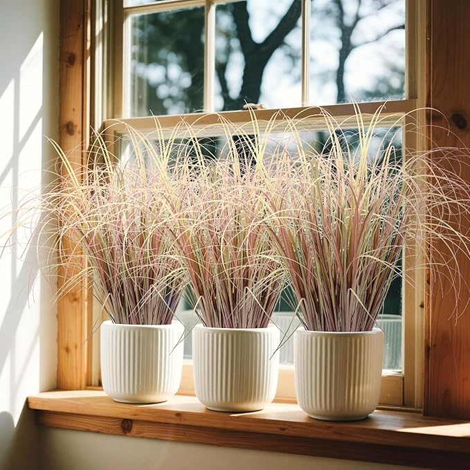 24Pcs Artificial Grass Plants, Faux Shrubs Wheat Grass, Artificial Tall Grass Fake Plants for Outdoor Decor,Artificial Greenery Stems Weed for Room Indoor Home Decor（Light Purple）