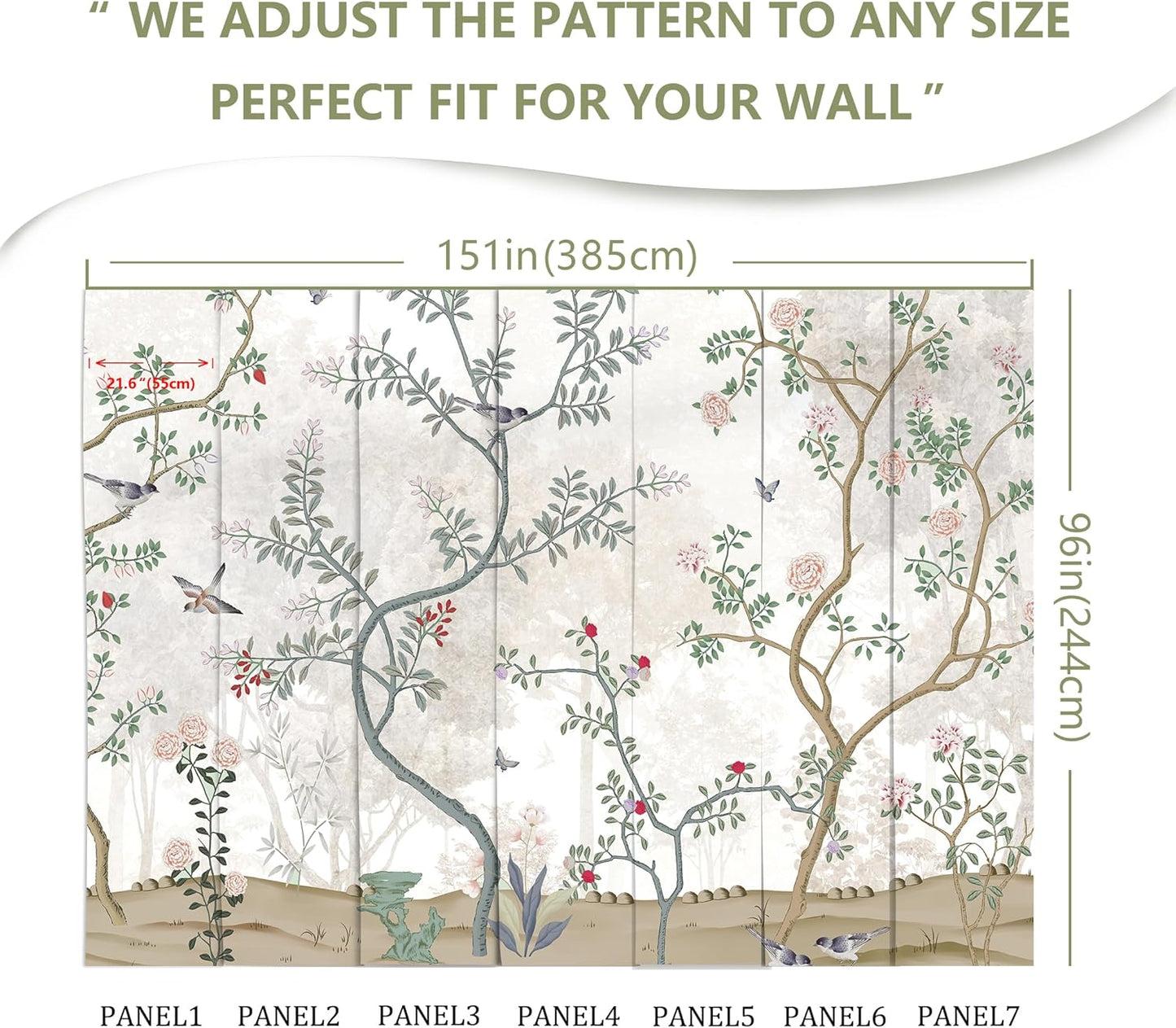 Modern Flower Bird Wallpaper Forest Mural for Bedroom Living Room (Not Peel n' Stick)