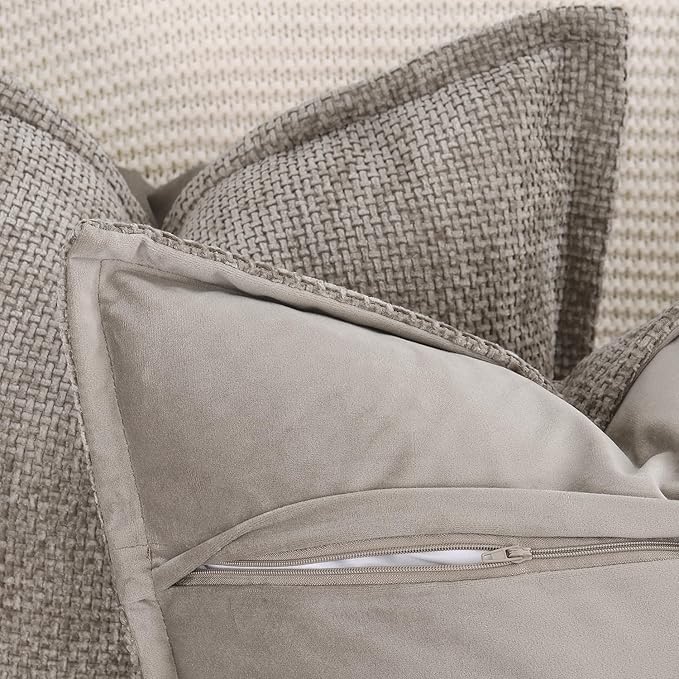 MADIZZ Decorative Chenille Velvet Throw Pillow Covers Set of 2 Soft Boho Textured Neutral Couch Throw Pillow for Bed Modern Farmhouse Home Decor for Sofa Livingroom Taupe 12x20 Inch