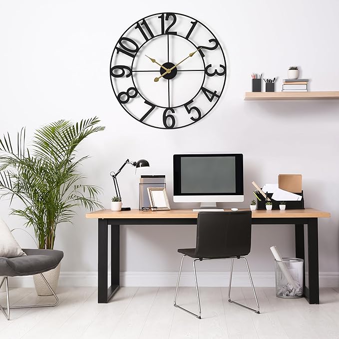 Sorbus Large Wall Clock for Living Room Decor - Wall Clock for Kitchen - 24 inch Big Wall Clock Decorative - Metal Wall Art - Analog Large Clock for Bedroom, Home, Kitchen, Office, Wall Decor (Black)