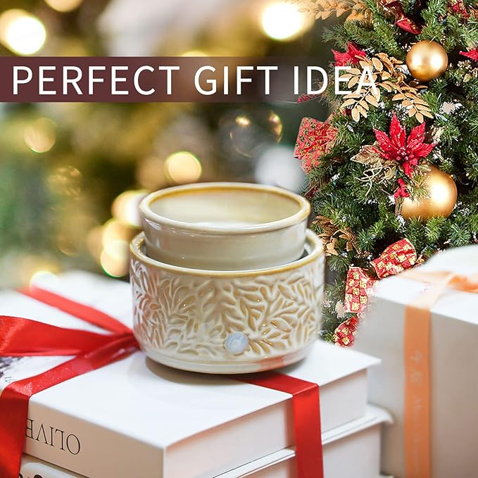 ElusiaKa Wax Melt Warmer 3-in-1 Electric, Ceramic Wax Burner for Scented Wax, Scented Wax Melter & Essential Oil Burner for Home Aromatherapy, Vintage Warm Brown