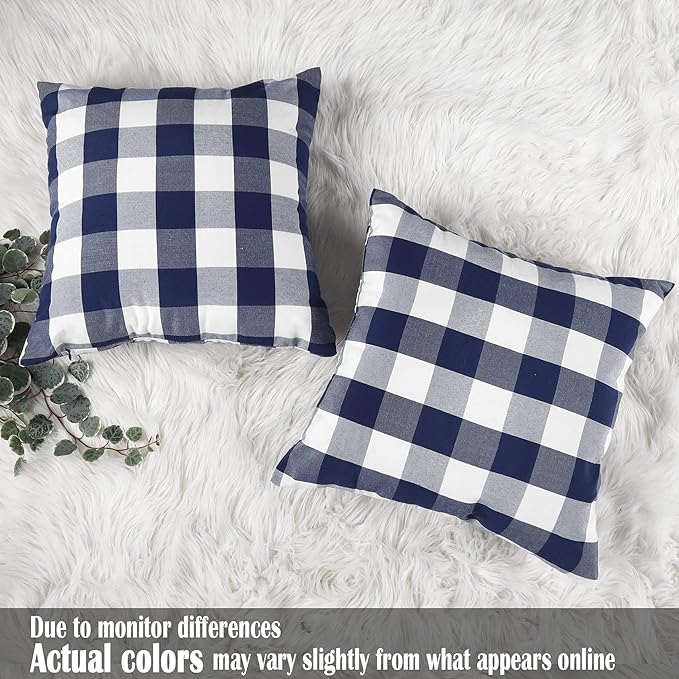 CARRIE HOME Navy Blue Buffalo Check Pillow Covers 18x18 Set of 2 Blue Bufflao Plaid Outdoor Pillow Covers Navy Throw Pillows for Farmhouse Christmas Decor