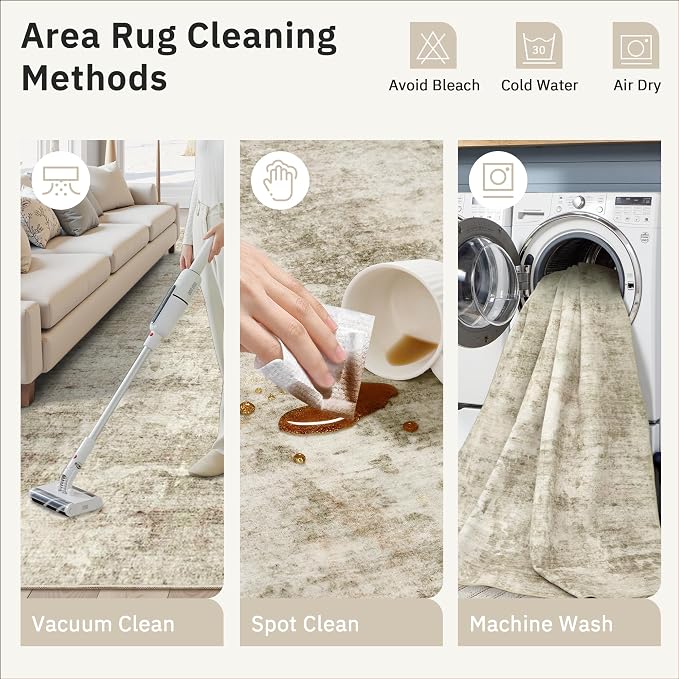 Soalmost 7x10 Area Rug for Living Room Washable Abstract Vintage Soft Thin Indoor Floor Non-Slip Carpet for Bedroom Dining Room Beige Gray