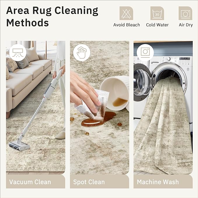 Soalmost 2x3 Washable Rugs for Kitchen, Floor, Entryway, Powder Room Small Area Rug Non-Slip Vintage Low Pile Throw Door Mat Beige/Gray