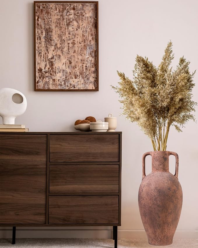 UPWOIGH 20.5in Vintage Ceramic Floor Vase with Handles | Antique Terracotta Finish, Beige Speckles, Distressed Brown Markings, Rustic Farmhouse Décor, Gift 1 Pack