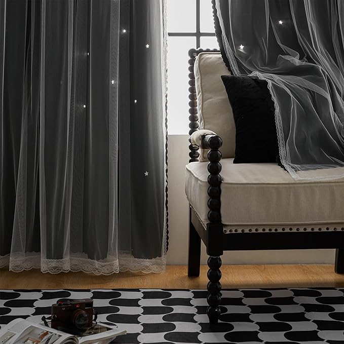 XiDi Black Out Curtains for Bedroom, Girls Room Decor, Unicorn Theme for Kids, Living Room - 63 Inches Long 52 Inches Wide 2 Panel Black