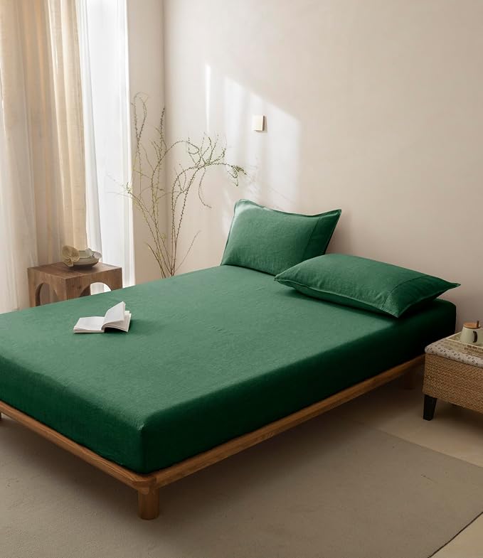 Talasily 100% French Linen Pillow Case King Size Set of 2,Oeko-TEX Certified Stone Washed Flax Pillow Shams with Envelope Closure - Breathable & Cooling for Hot Sleepers（Forest Green,20''x36''）