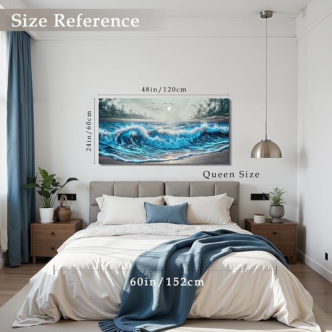 imjiayu Coastal Wall Decor, Beach Wall Art, Ocean Canvas Wall Art, Large Sunrise Seascape Decoration Painting Print, Sea Wave Landscape Picture For Living Room Bedroom Office Dining Room Home Decor, 24" X 48"