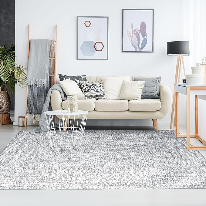 Superior Large Indoor/Outdoor Area Rug, Multi-Tone Reversible Braided Floor Decor for Patio, Front Porch, Entryway, Living Room, Office, Nursery, Artistic Home, 6' x 9', Slate-White