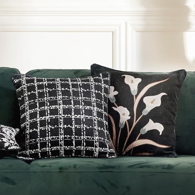 bilin gaier Designer Vintage Linen Throw Pillow Cover,18"x18"-Callalily C | Elegant Square Pillow Cover,Concealed Zipper Design,Plaid Print Pattern,Sofa,Bedroom,Living Room,Lounge Chair