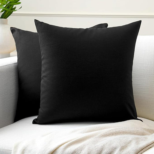 Encasa XO Throw Pillow Covers 20x20 in Set of 2 Jet Black | No Inserts | Cotton Pillow Covers for Living Room, Bed, Sofa, Couch | Decorative Cushion Covers with Improved Zipper