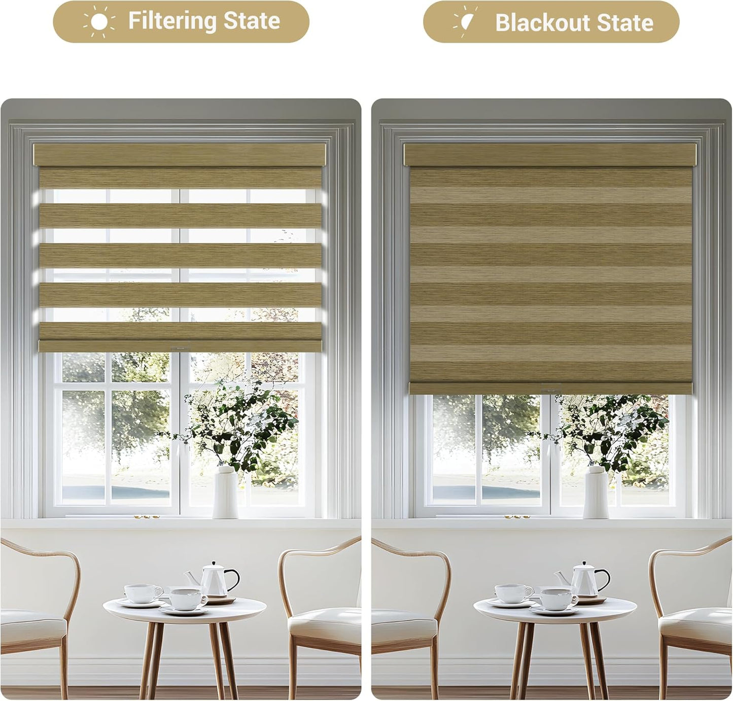 Cordless Zebra Blinds for Windows, Blackout Interior Blinds,Easy to Install,UV Protection,for Offices and Home,Custom Roller Shades, Mousse Light Bown,19" W x 64" H