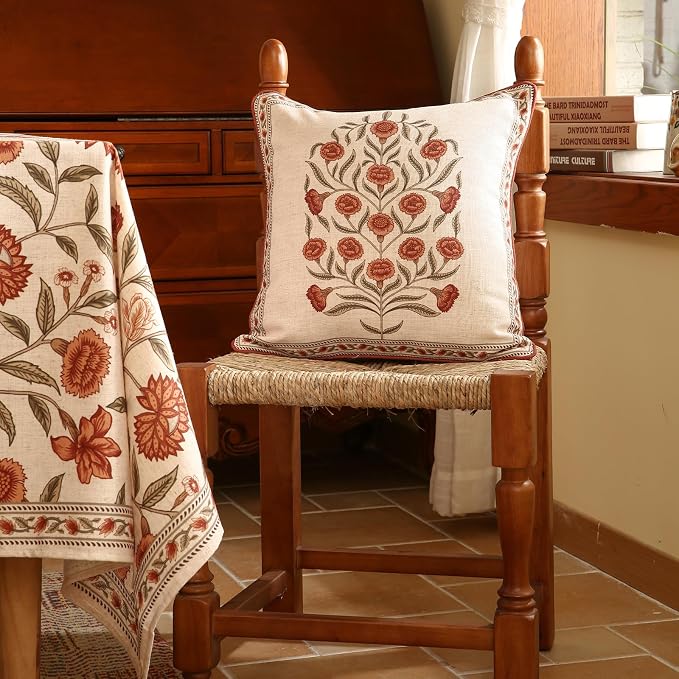 ISAENNE Designer Vintage French Linen Throw Pillow Cover,18"x18"-Albano B | Elegant Square Pillow Cover,Concealed Zipper Design,Floral Pattern,Sofas,Bedroom,Living Room,Lounge Chairs,Decor