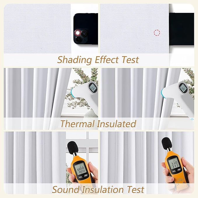 Guken White 100% Blackout Linen Curtains 52 Inch Wide by 142 Inch for Living Room Bedroom Back Tab/Rod Pocket Thermal Insulated Black Out Linen 2 Drapes Room Darkening Window Curtains