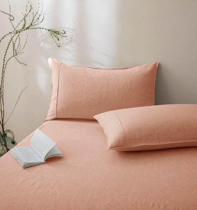Talasily 100% French Linen Pillow Case Standard Size Set of 2,Oeko-TEX Certified Stone Washed Flax Pillow Shams with Envelope Closure - Breathable & Cooling for Hot Sleepers（Pink,20''x26''）