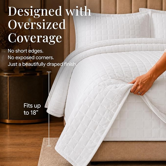 Tribeca Living Luxury Velvet Quilt Queen Size Set - 260GSM Ultra-Soft Oversized Velvet Bedspread Comforter Set with 2 Shams, in Florence White