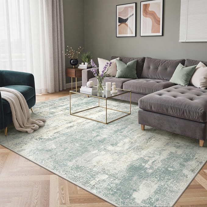 BEIMO Area Rugs 6x9 for Living Room Bedroom, Modern Abstract Machine Washable Rug, Large Soft Low Pile Floor Carpet with Non Slip Backing for Dining Room, Light Blue