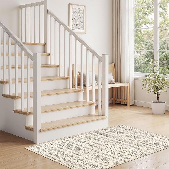 Tortania Area Rug Living Room Rugs - 3x5 Washable Soft Neutral Boho Moroccan Farmhouse Mat Indoor Floor Carpet for Bedroom Under Dining Table Home Office Decor - Brown