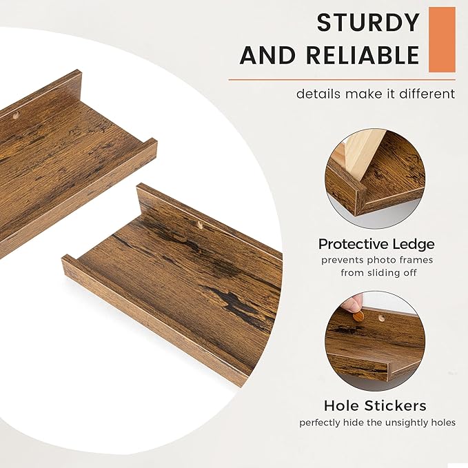 FLYJOE Picture Ledge Shelf, Floating Shelves Set of 2, 40 Inches Nursery Book Shelves for Toys Storage, Kids Bookshelf Wall Mounted for Living Room Bedroom Decor Books Photo Frames, Rustic Brown