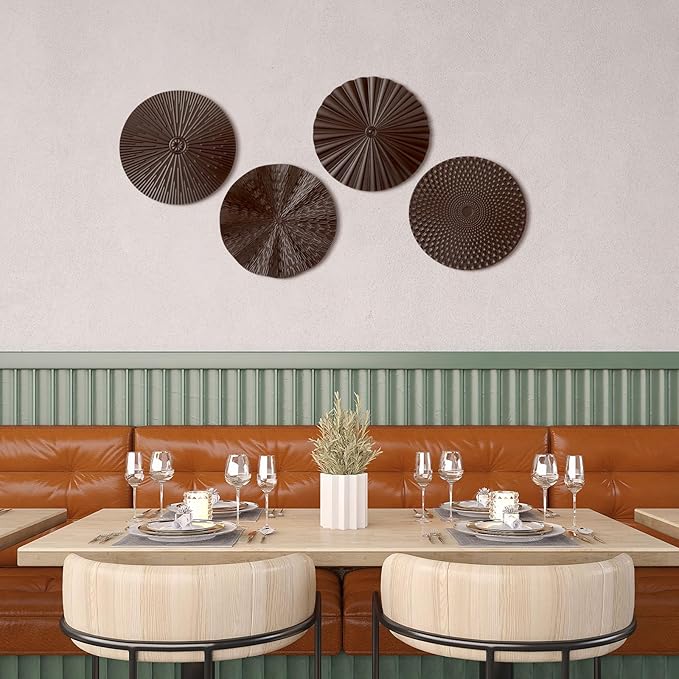 Hicarer 4 Pcs 12 Inch Metal Wall Art Decor Sunburst Hanging Metal Artwork Decor Wall Art Decorations for Home Living Room Office Gift for Christmas(Brown)