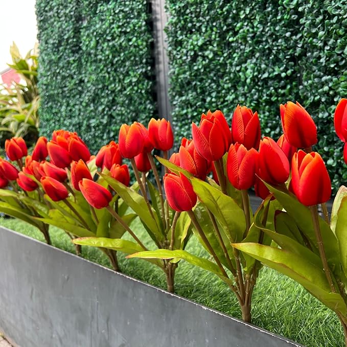 Artificial Fake Flowers Tulip for Outdoor Decoration,UV Resistant Faux Plastic Fabric Greenery Shrubs Plants Fake Flowers Hanging Planter Kitchen Home Garden Wedding Decor (Orange)