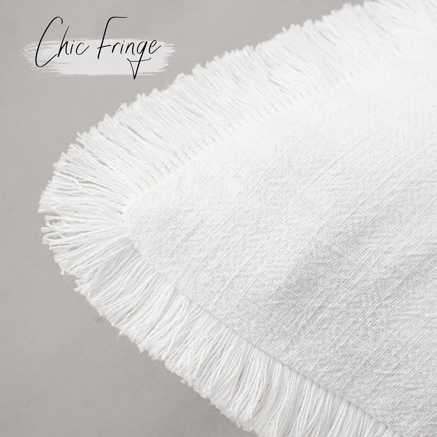 Foindtower Set of 2 Decorative Linen Fringe Throw Pillow Covers Cozy Boho Farmhouse Cushion Cover with Tassels Soft Accent Pillowcase for Couch Sofa Bed Living Room Home Decor,16×16 Inch,White