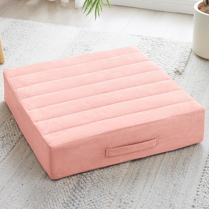 JKMAX Floor Pillow - PinkJKMAX 22 inches Floor Pillow for Adults - Large Meditation Cushion with Thick Foam - Premium Outdoor Square Floor Cushion Seat - Yoga Pillow for Sitting On Floor - Pink