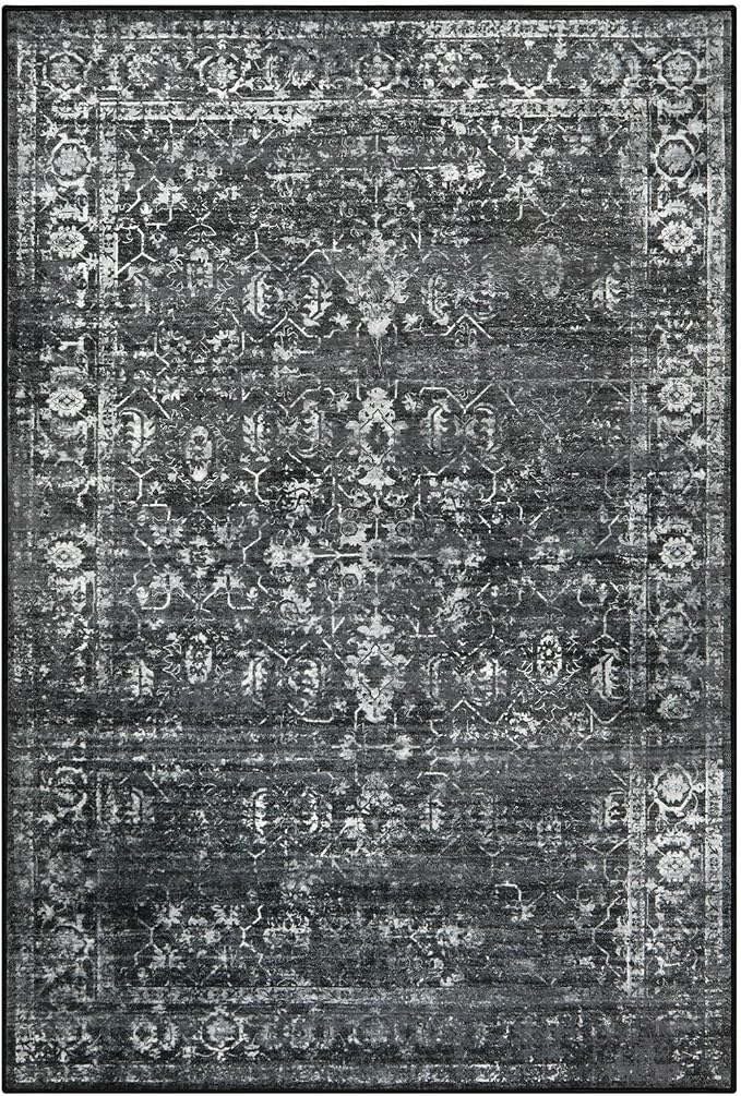 Lahome Margot Washable Black 4x6 Area Rugs for Living Room Bedroom, Boho Vintage Non Slip Stain Resistant Floor Dining Room Carpet for Office Entrance Decor