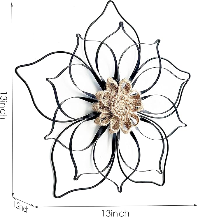 Remenna Metal Flowers Wall Decor, Metal Rustic Wall Art Decoration Farmhouse Wall Decorations Multiple Floral Hanging Decor for Bathroom Living Room Home Office Garden Kitchen (Black -2)