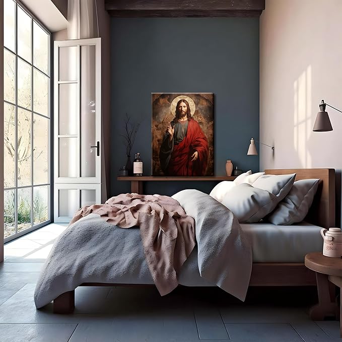 Eysintum Framed Jesus Canvas Wall Art Divine Mercy Christ Portrait Christian Religious Decor for Living Room Bedroom Ready to Hang 16X24in