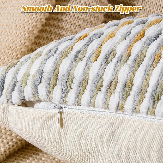 AmHoo Set of 2 Boho Chenille Pillow Cover Decorative Tufted Pillowcase for Couch Bed Sofa Bedroom Living Room Modern 18 x 18-Inch Grey